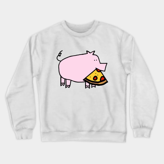 Cute Pink Pig with Pepperoni Pizza Slice in Mouth Crewneck Sweatshirt by ellenhenryart